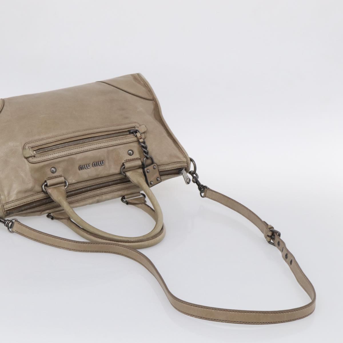 Miu Miu Hand Bag Leather 2way Beige Auth 211835A