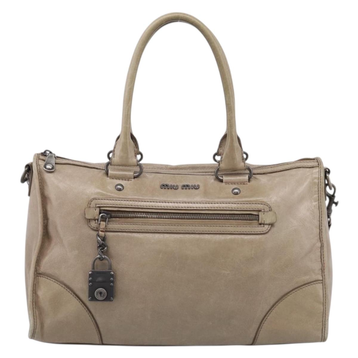 Miu Miu Hand Bag Leather 2way Beige Auth 211835A