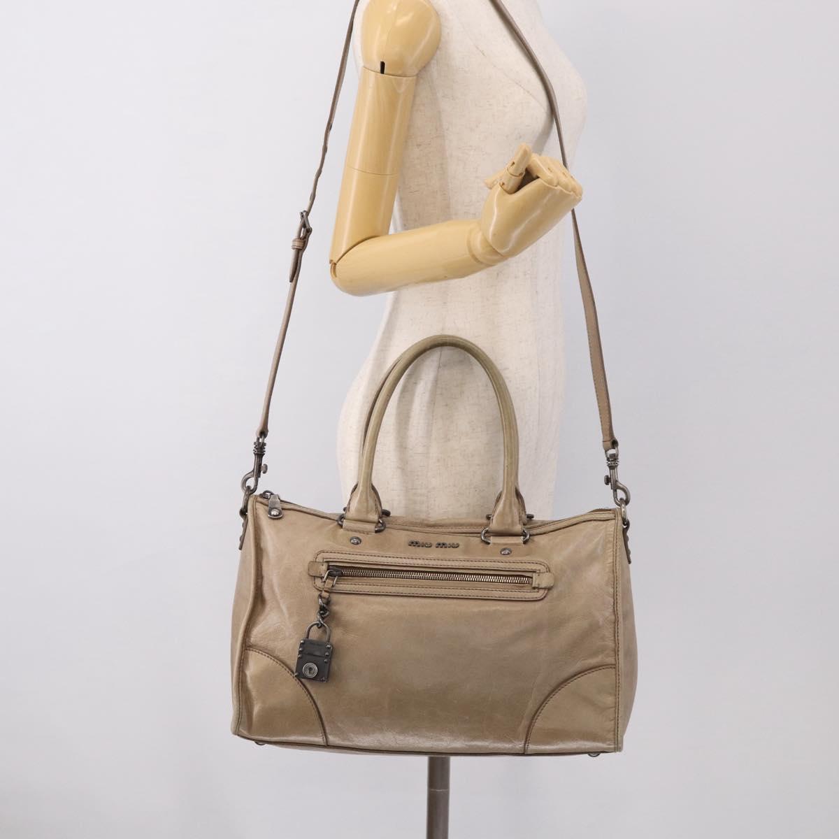 Miu Miu Hand Bag Leather 2way Beige Auth 211835A