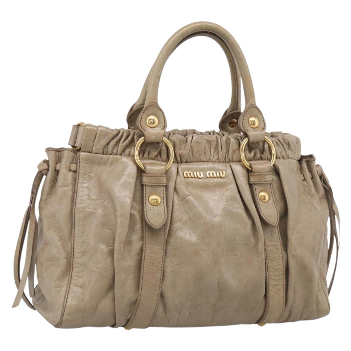 Miu Miu Hand Bag Vittero Dino Leather Beige Gold Auth 211837A