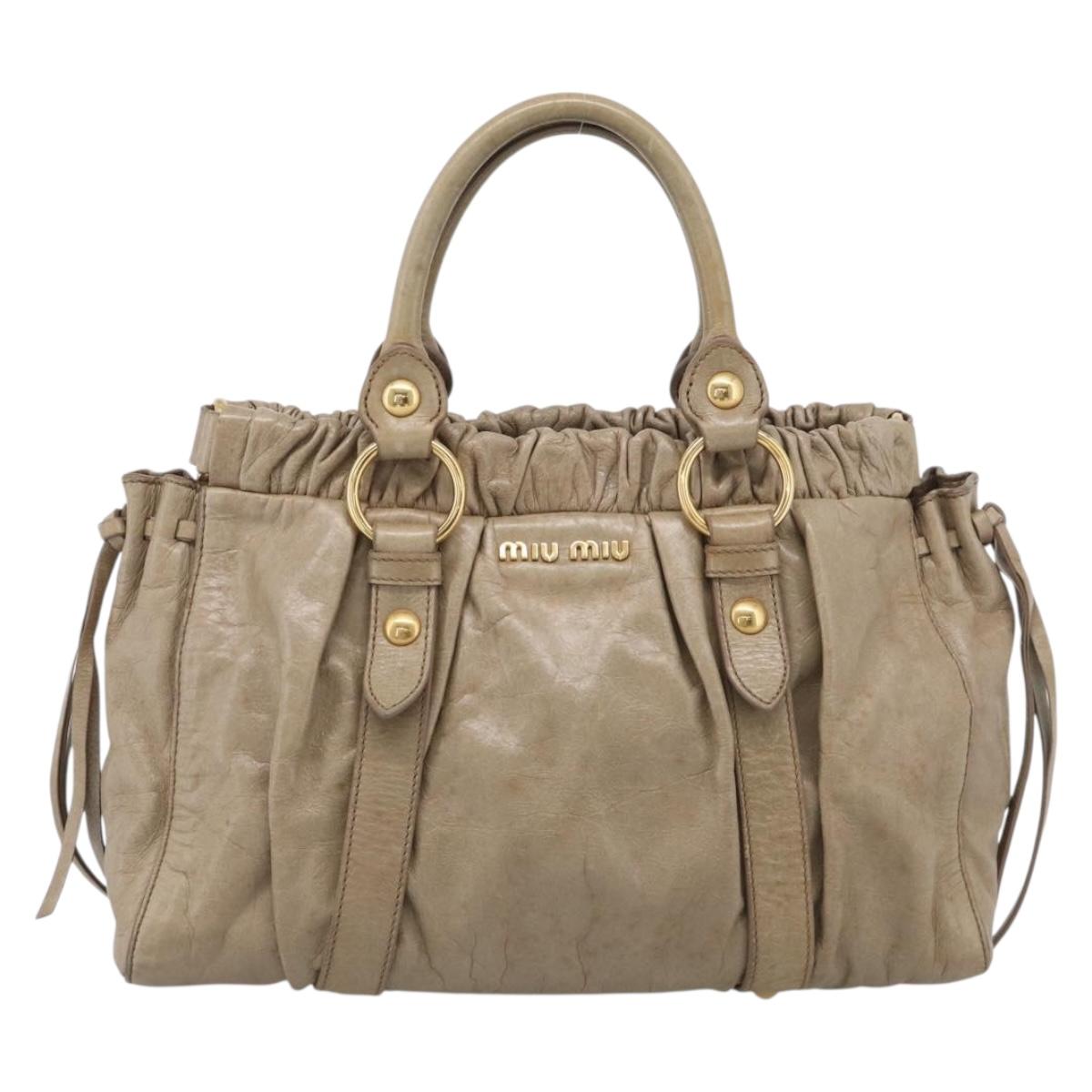 Miu Miu Hand Bag Vittero Dino Leather Beige Gold Auth 211837A