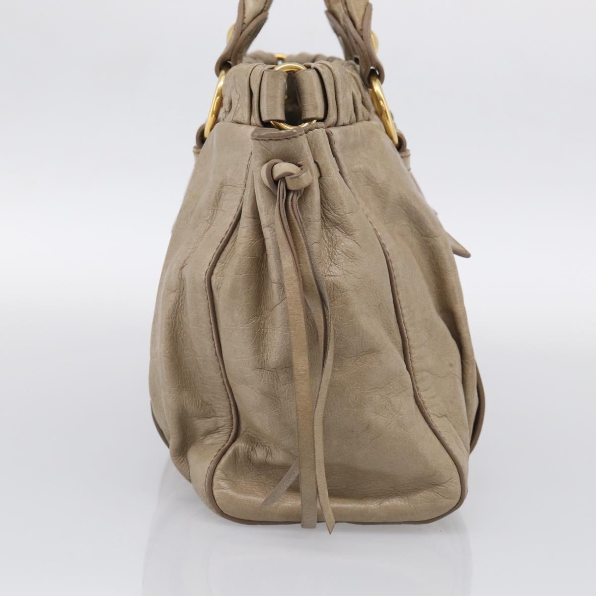 Miu Miu Hand Bag Vittero Dino Leather Beige Gold Auth 211837A