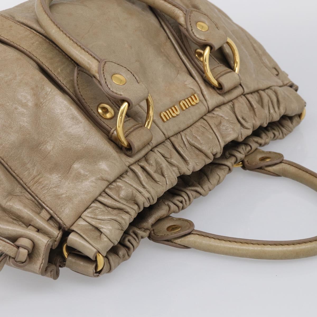 Miu Miu Hand Bag Vittero Dino Leather Beige Gold Auth 211837A