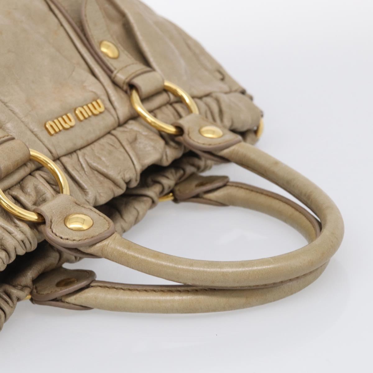 Miu Miu Hand Bag Vittero Dino Leather Beige Gold Auth 211837A
