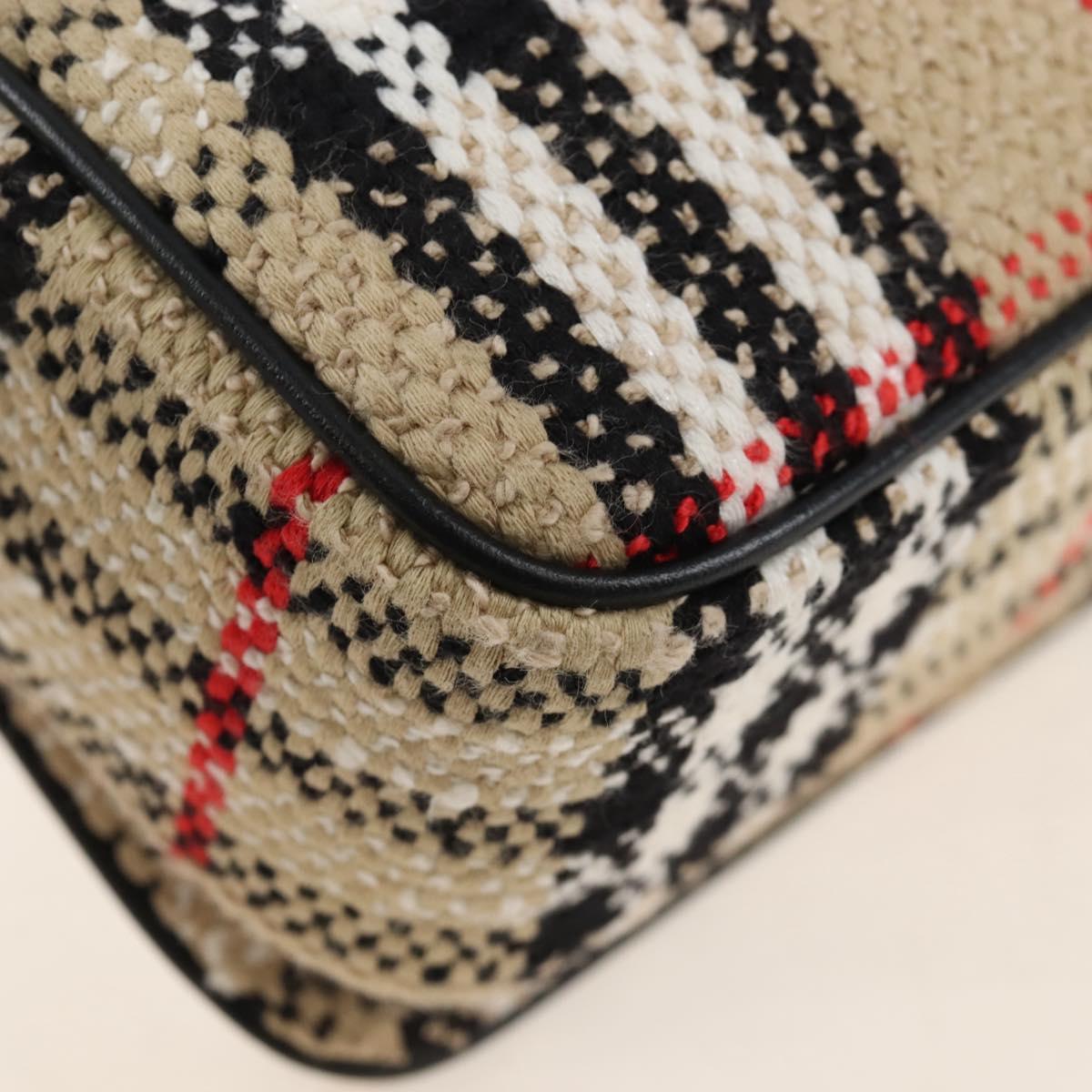 BURBERRY Chain Shoulder Bag Canvas Beige Gold Tone Auth 211838M