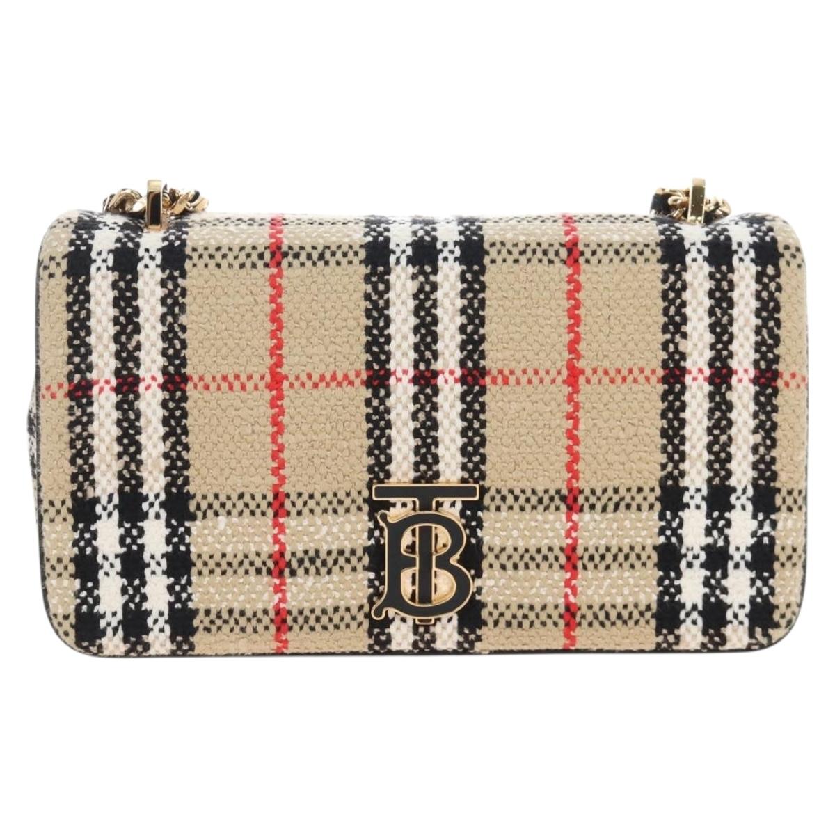 BURBERRY Chain Shoulder Bag Canvas Beige Gold Tone Auth 211838M