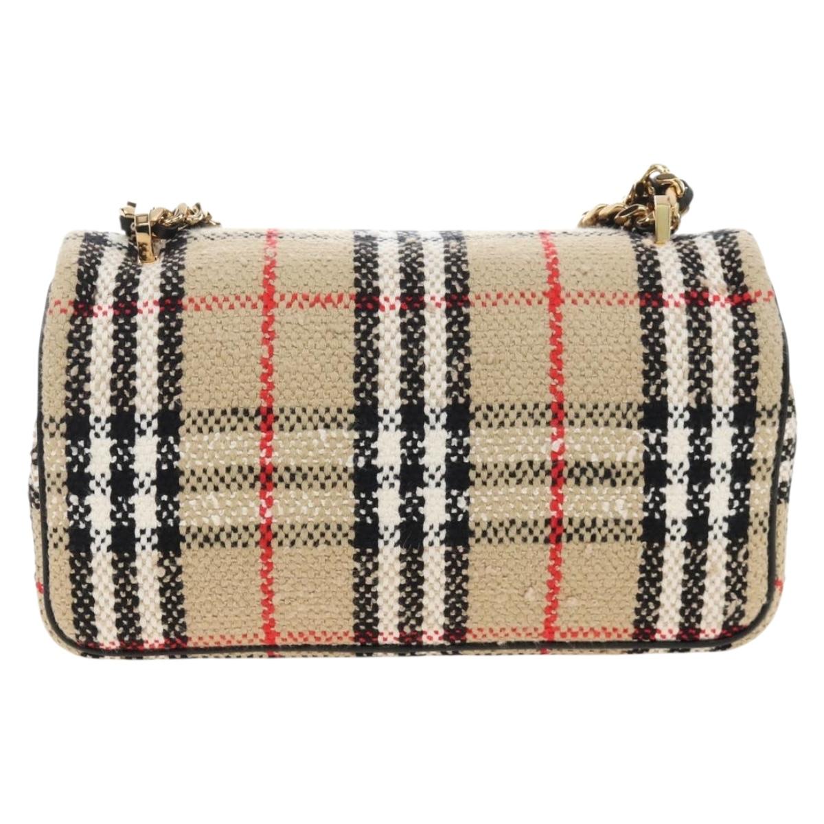BURBERRY Chain Shoulder Bag Canvas Beige Gold Tone Auth 211838M