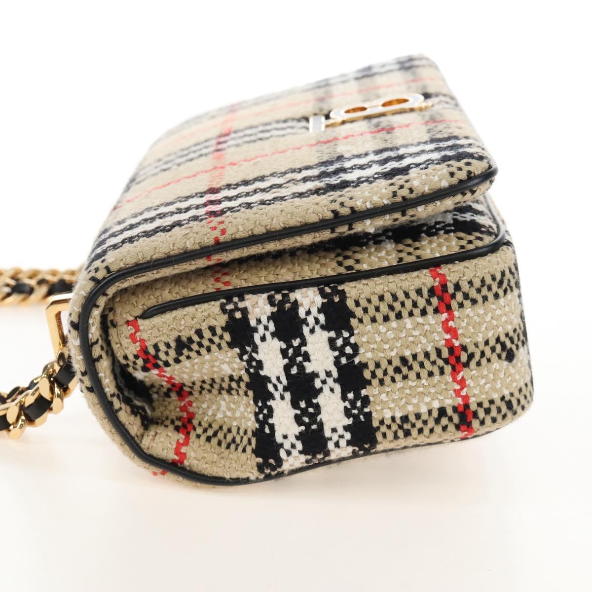 BURBERRY Chain Shoulder Bag Canvas Beige Gold Tone Auth 211838M