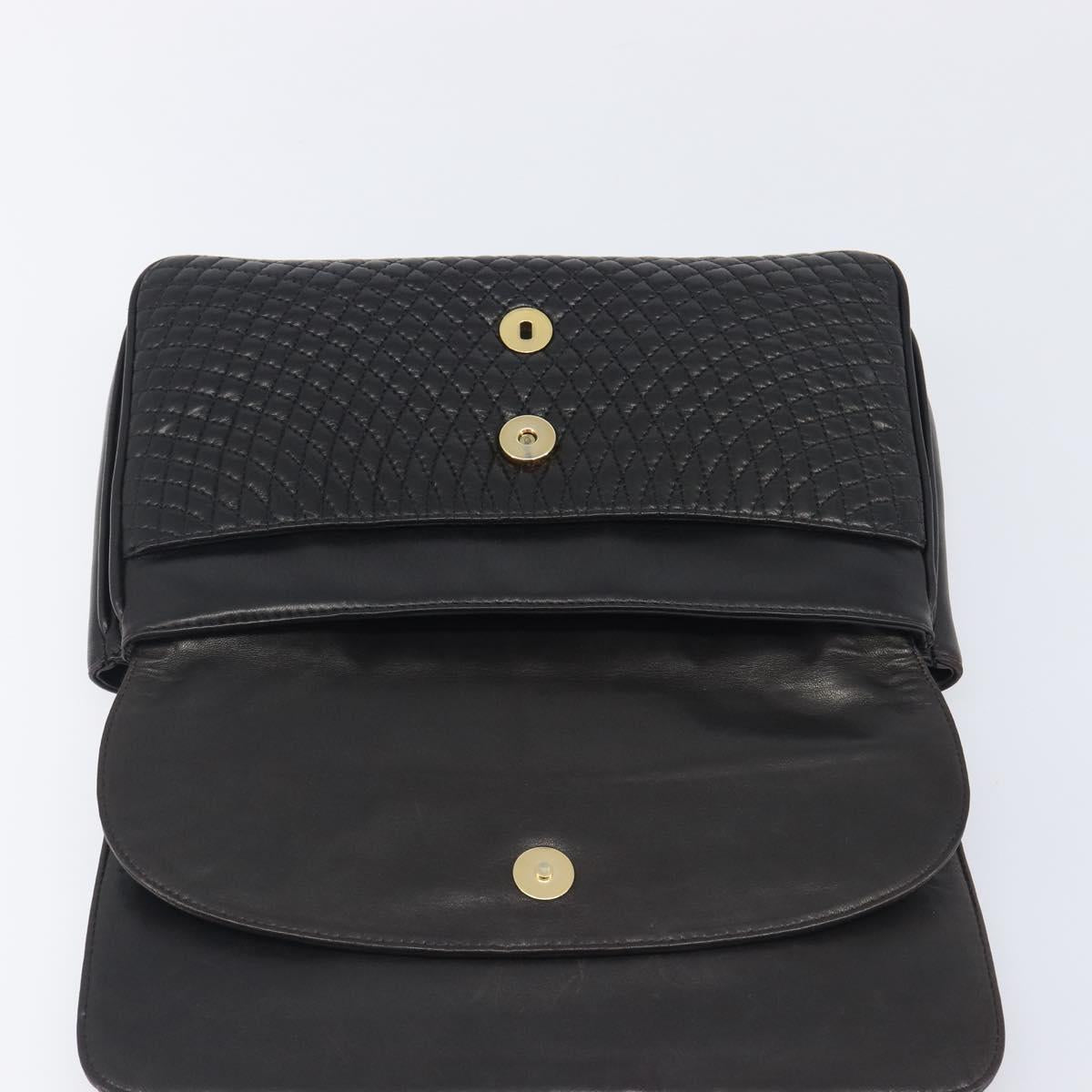 Bally Chain Shoulder Bag Leather Black Gold Auth 211840A