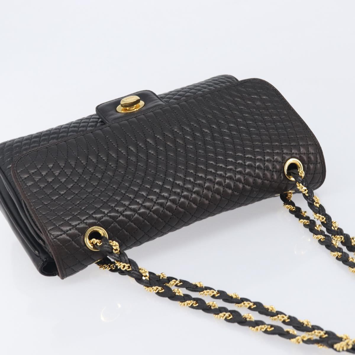 Bally Chain Shoulder Bag Leather Black Gold Auth 211840A