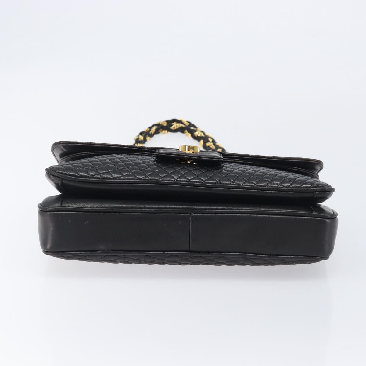 Bally Chain Shoulder Bag Leather Black Gold Auth 211840A