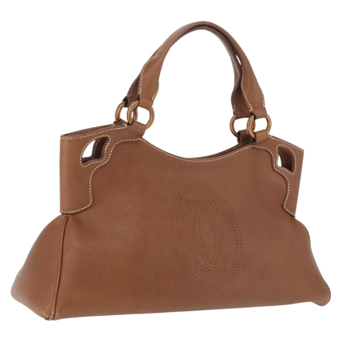Cartier Hand Bag Leather Brown Gold Auth 211844V