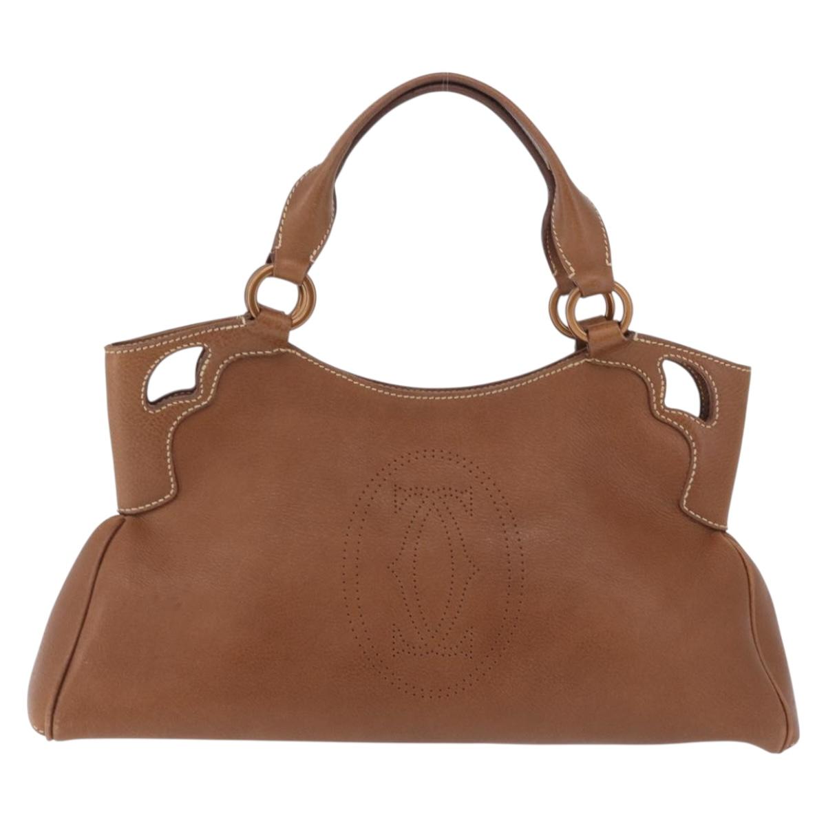 Cartier Hand Bag Leather Brown Gold Auth 211844V
