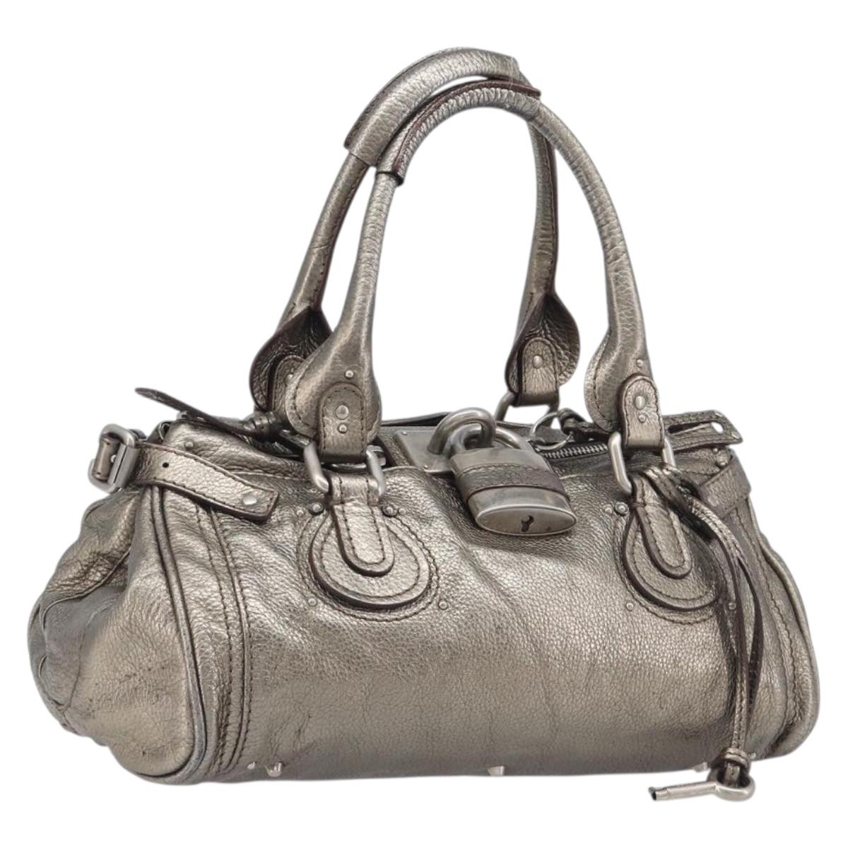Chloe Paddington Hand Bag Leather Silver Auth 211845V