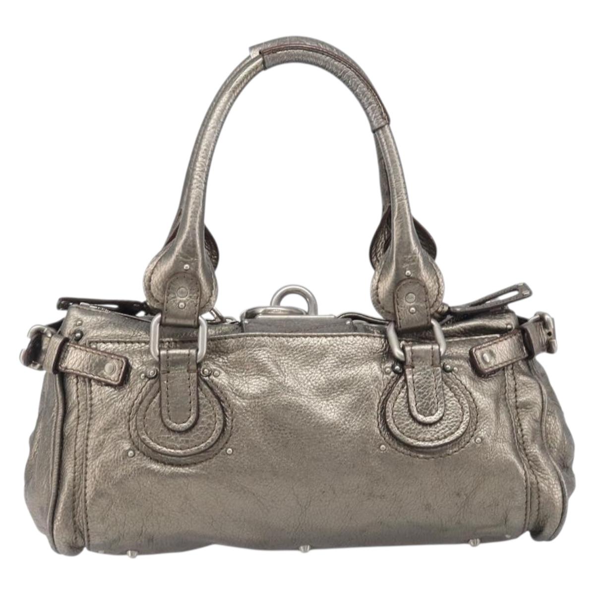 Chloe Paddington Hand Bag Leather Silver Auth 211845V