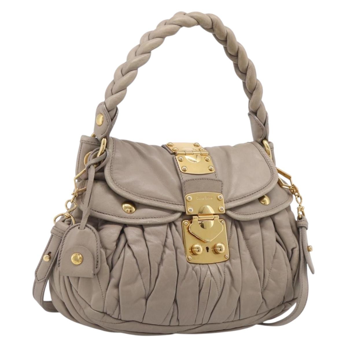 Miu Miu Hand Bag Leather 2way Beige Gold Auth 211847V