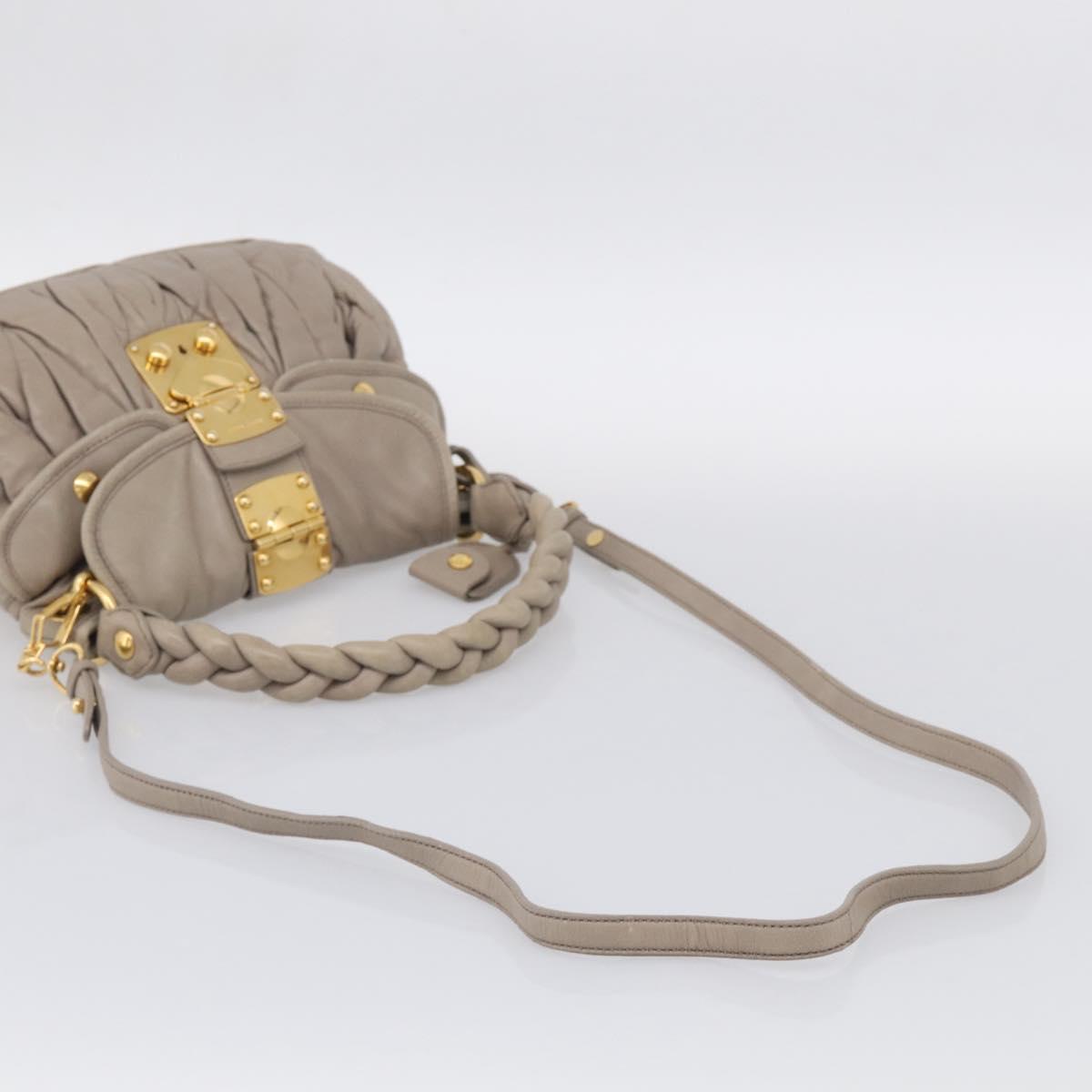 Miu Miu Hand Bag Leather 2way Beige Gold Auth 211847V
