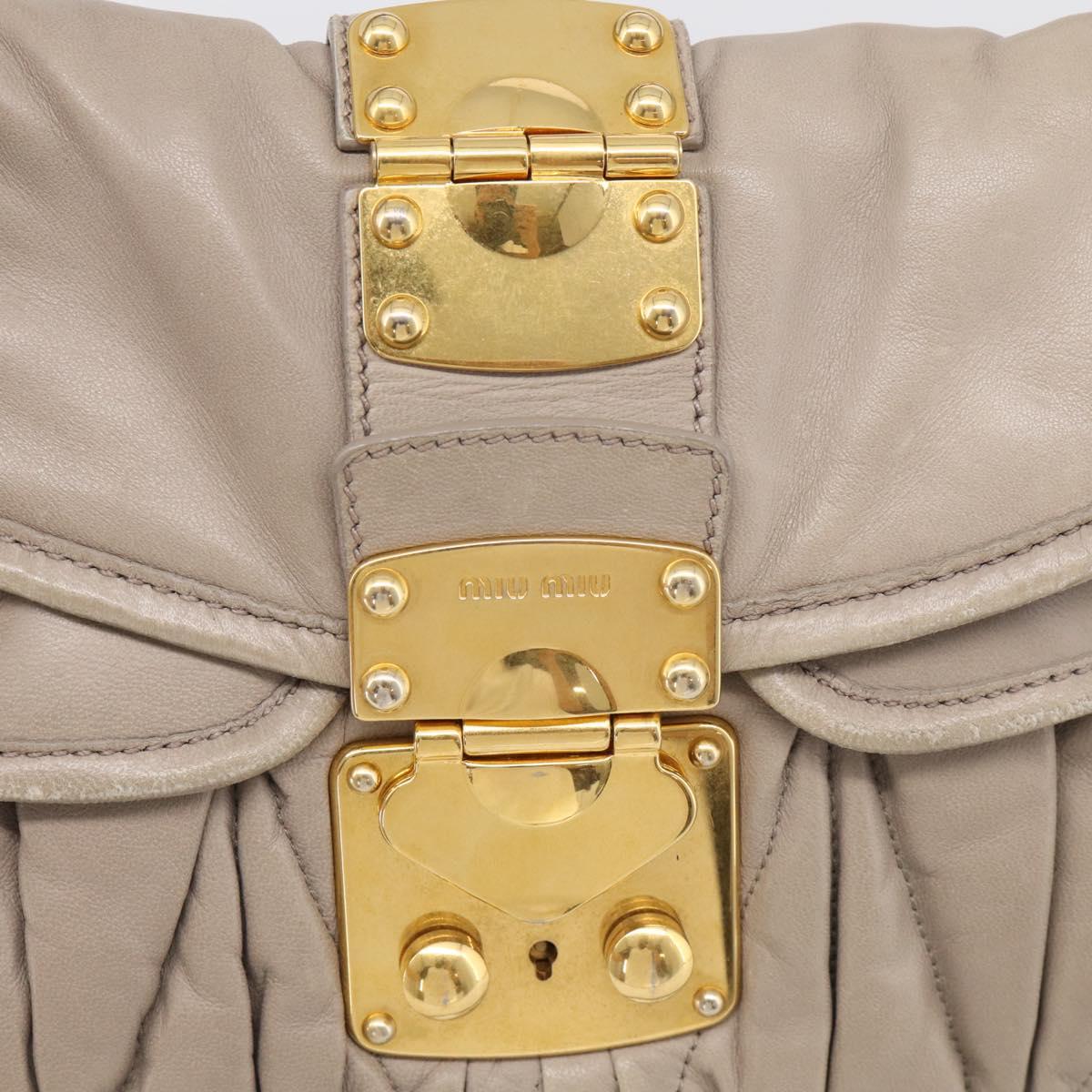 Miu Miu Hand Bag Leather 2way Beige Gold Auth 211847V