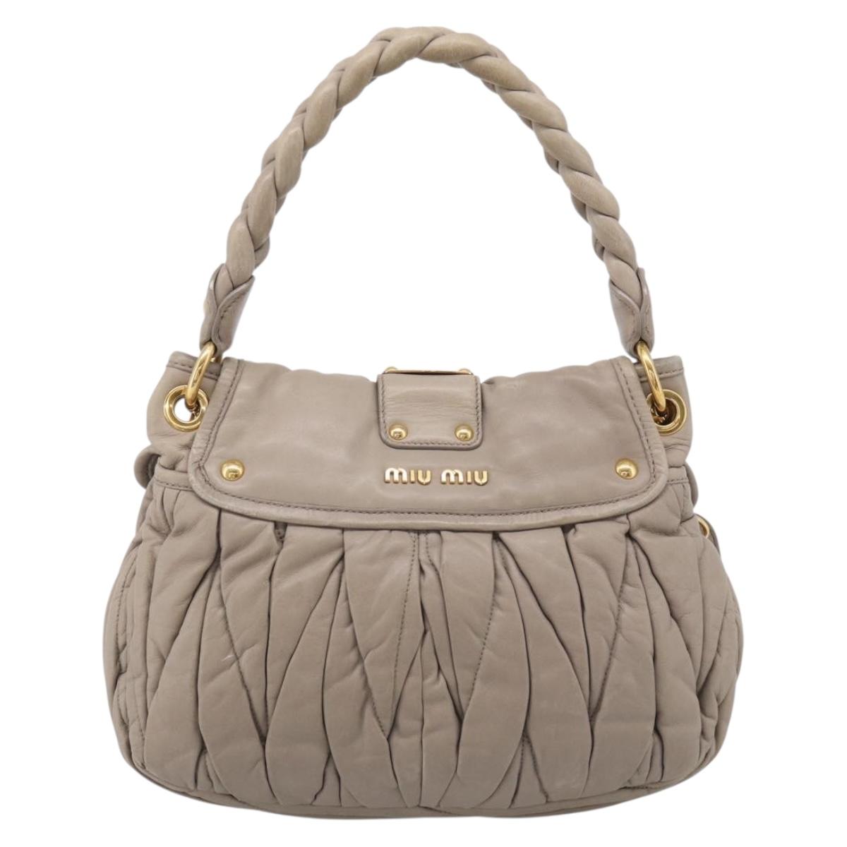 Miu Miu Hand Bag Leather 2way Beige Gold Auth 211847V