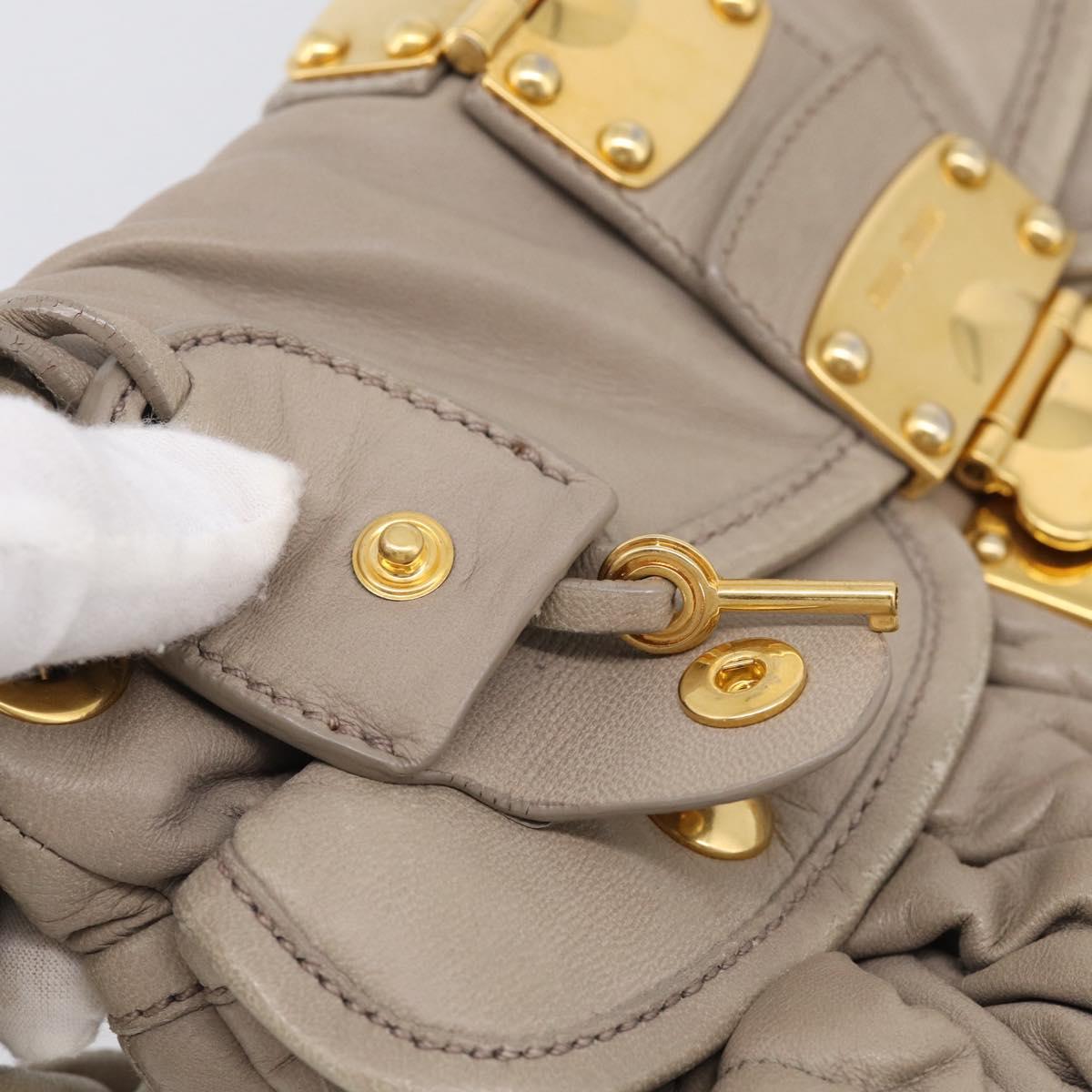 Miu Miu Hand Bag Leather 2way Beige Gold Auth 211847V