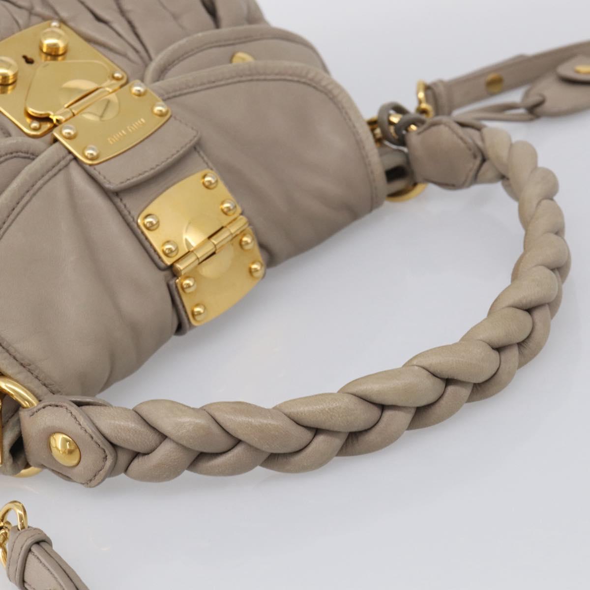 Miu Miu Hand Bag Leather 2way Beige Gold Auth 211847V