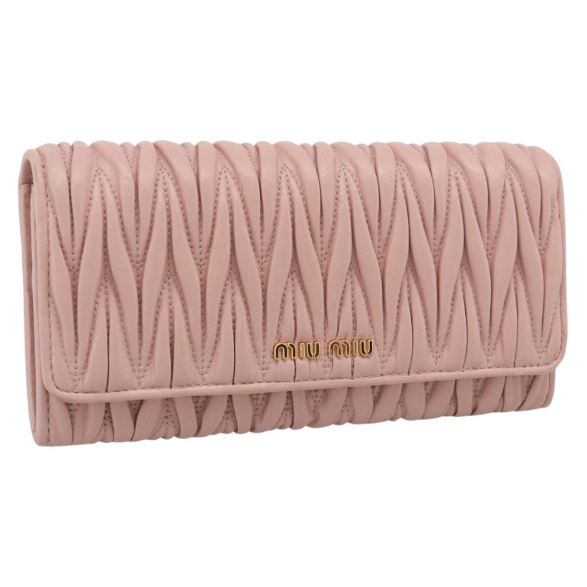 Miu Miu Matelasse Long Wallet Leather Pink Gold Auth 211849V