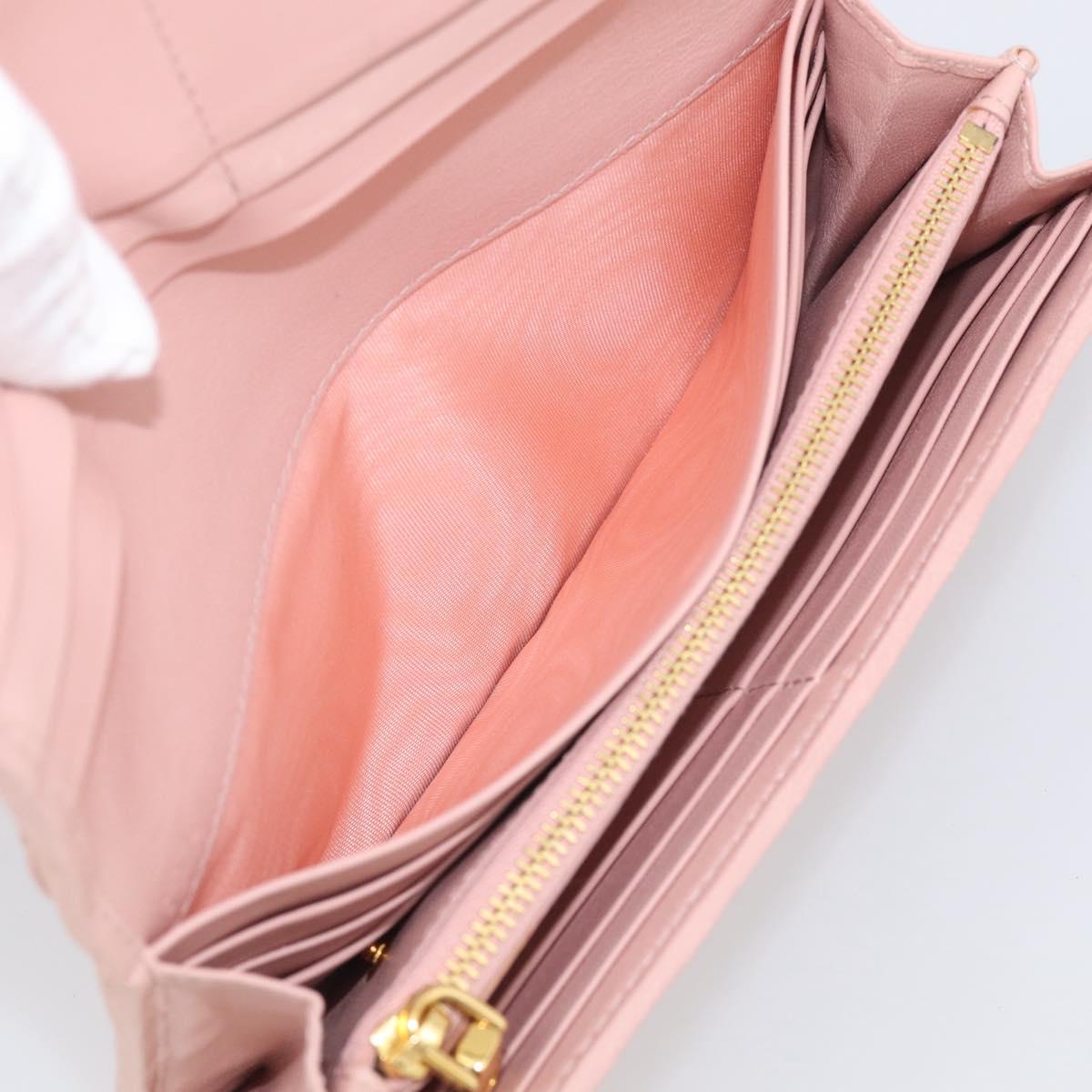 Miu Miu Matelasse Long Wallet Leather Pink Gold Auth 211849V