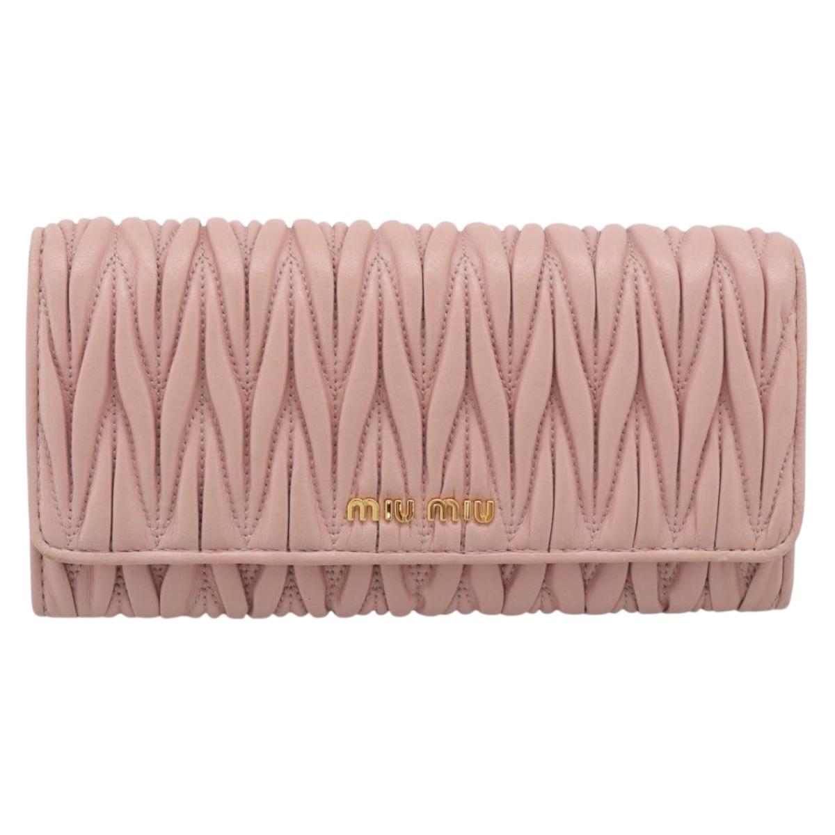 Miu Miu Matelasse Long Wallet Leather Pink Gold Auth 211849V