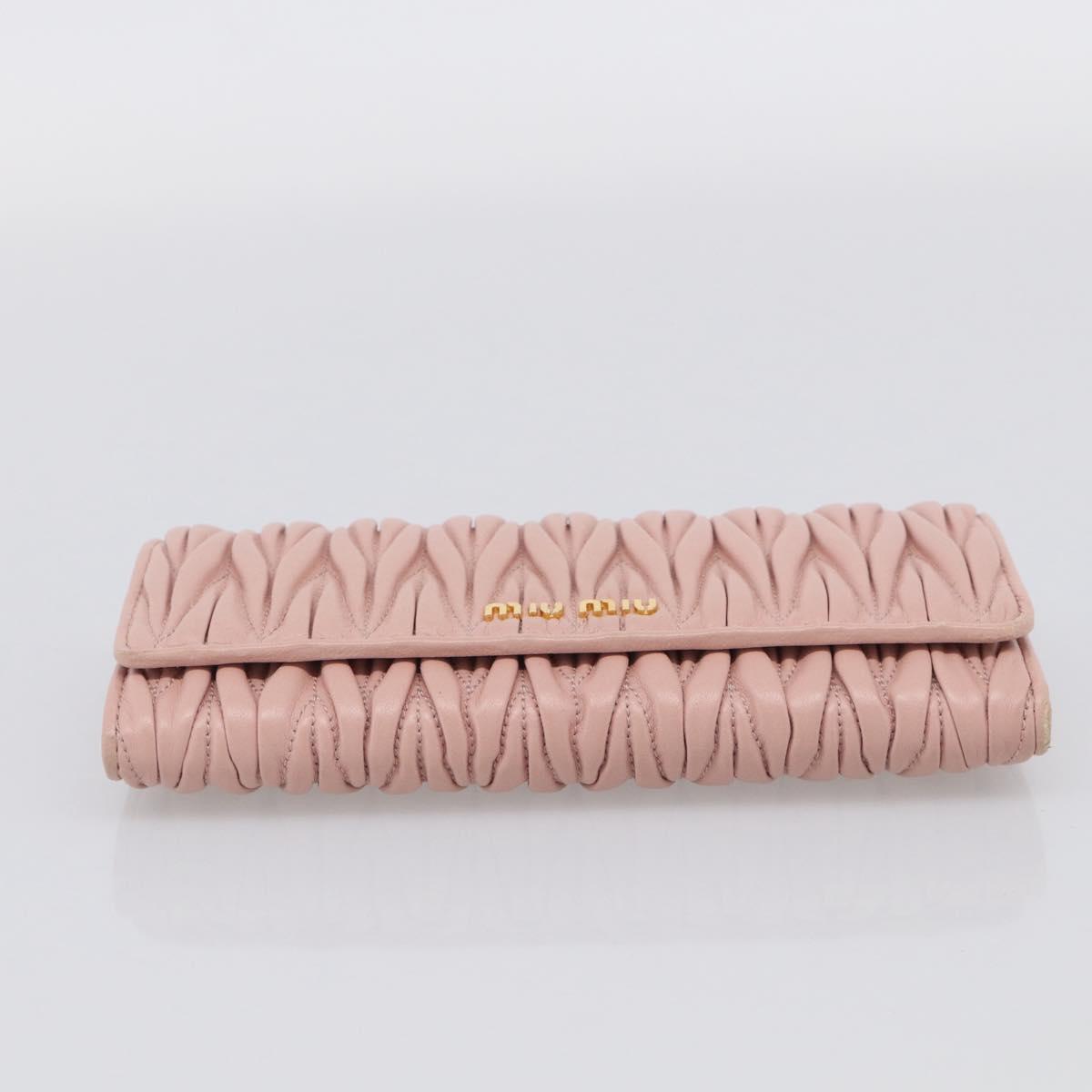 Miu Miu Matelasse Long Wallet Leather Pink Gold Auth 211849V