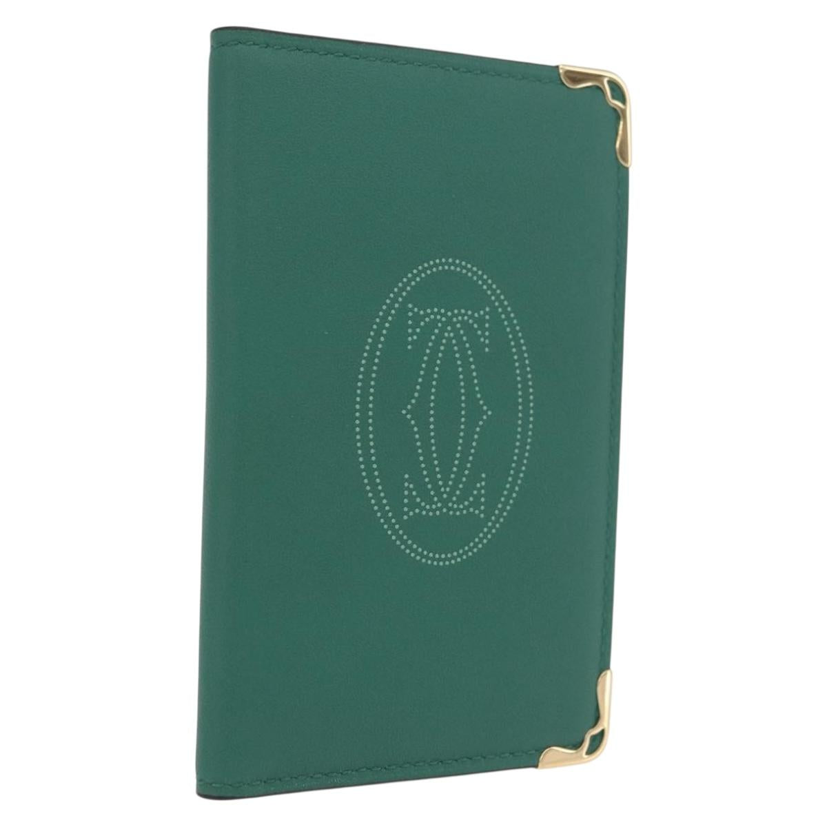Cartier Must Line Card Case Leather Green Auth 211851M