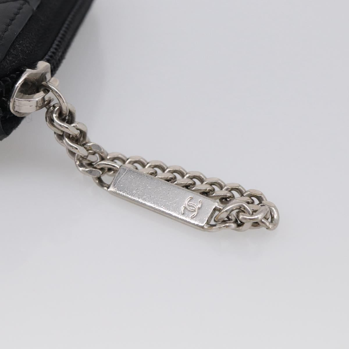 CHANEL Matelasse Cambon Line Long Wallet Lamb Skin Black Silver CC Auth 211852A