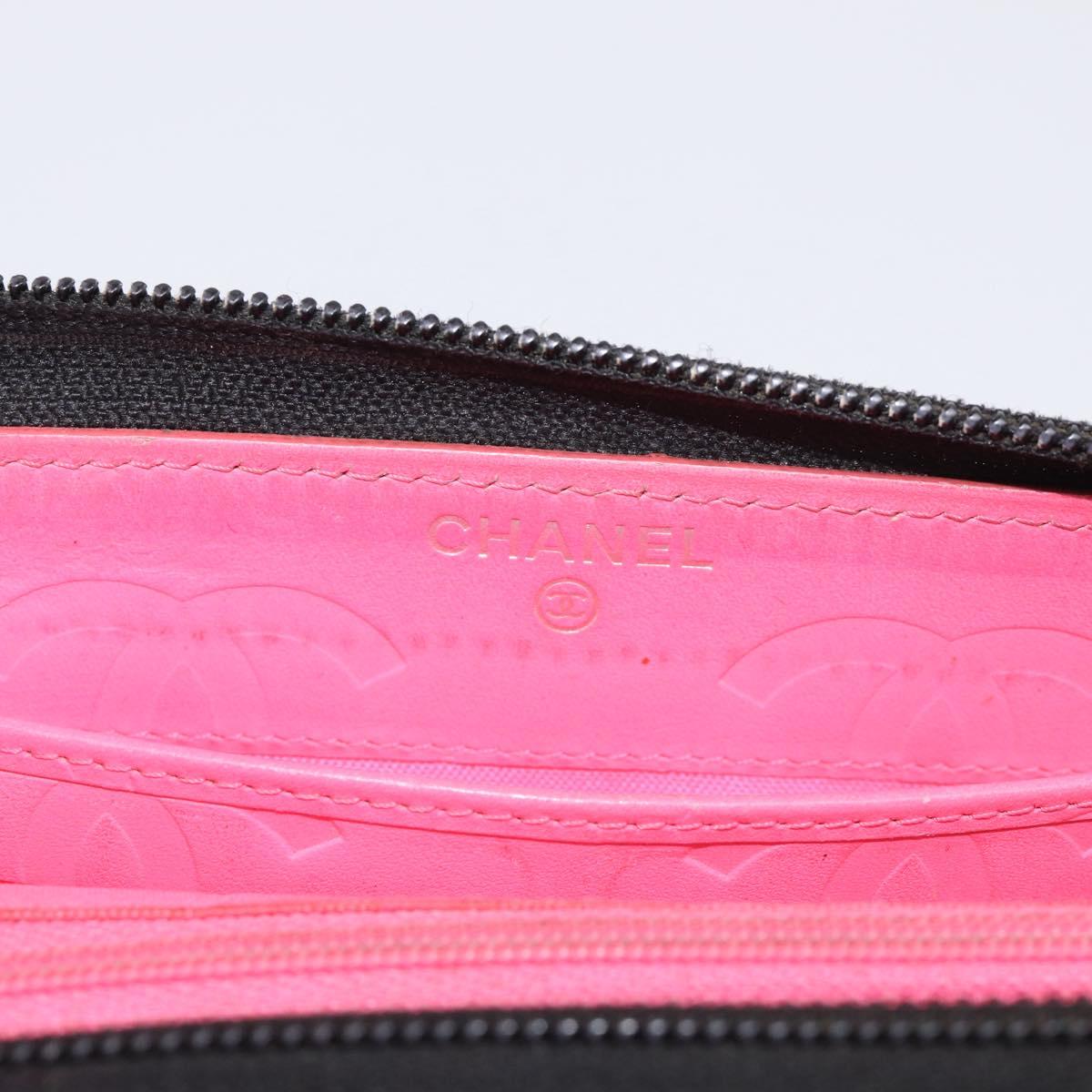 CHANEL Matelasse Cambon Line Long Wallet Lamb Skin Black Silver CC Auth 211852A