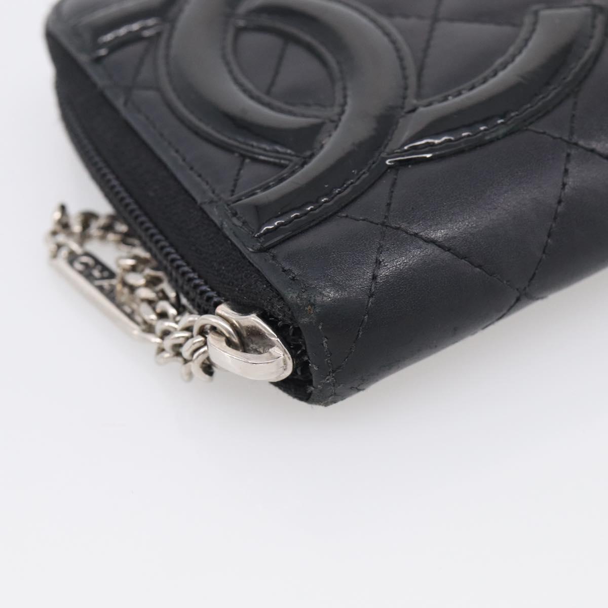 CHANEL Matelasse Cambon Line Long Wallet Lamb Skin Black Silver CC Auth 211852A