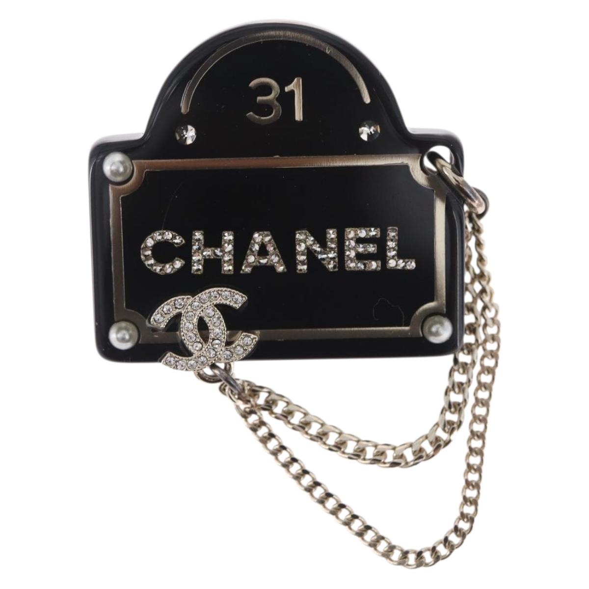 CHANEL Brooch Plastic Black CC Auth 211855M