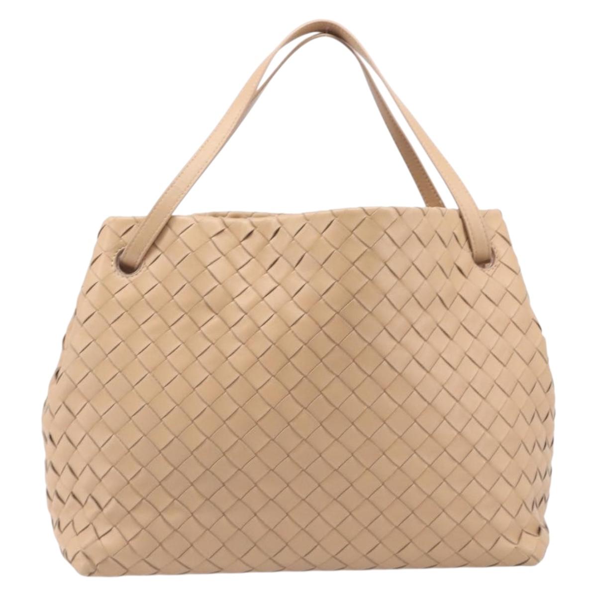 Bottega Veneta INTRECCIATO Tote Bag Leather Beige Gold Auth 211863V
