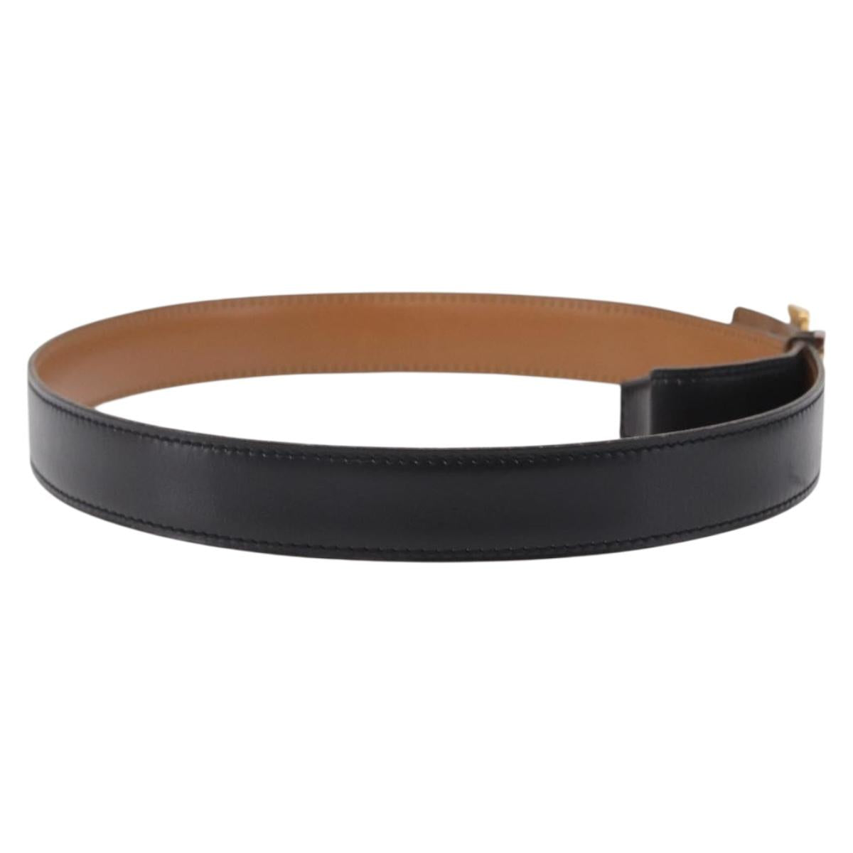 HERMES Constance H Belt Leather 29.1"" Black Gold Auth 211864