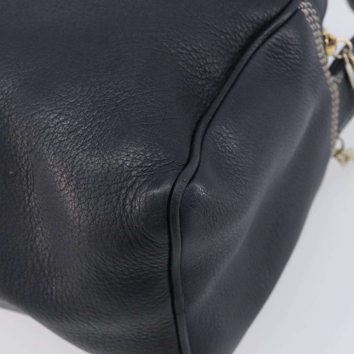 LOEWE Anagram Shoulder Bag Leather Navy Gold Auth 211867A
