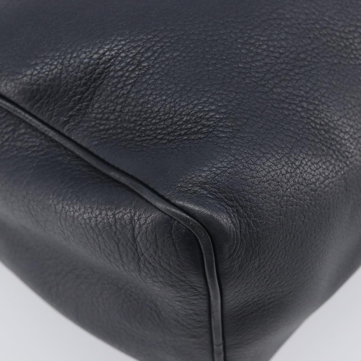 LOEWE Anagram Shoulder Bag Leather Navy Gold Auth 211867A
