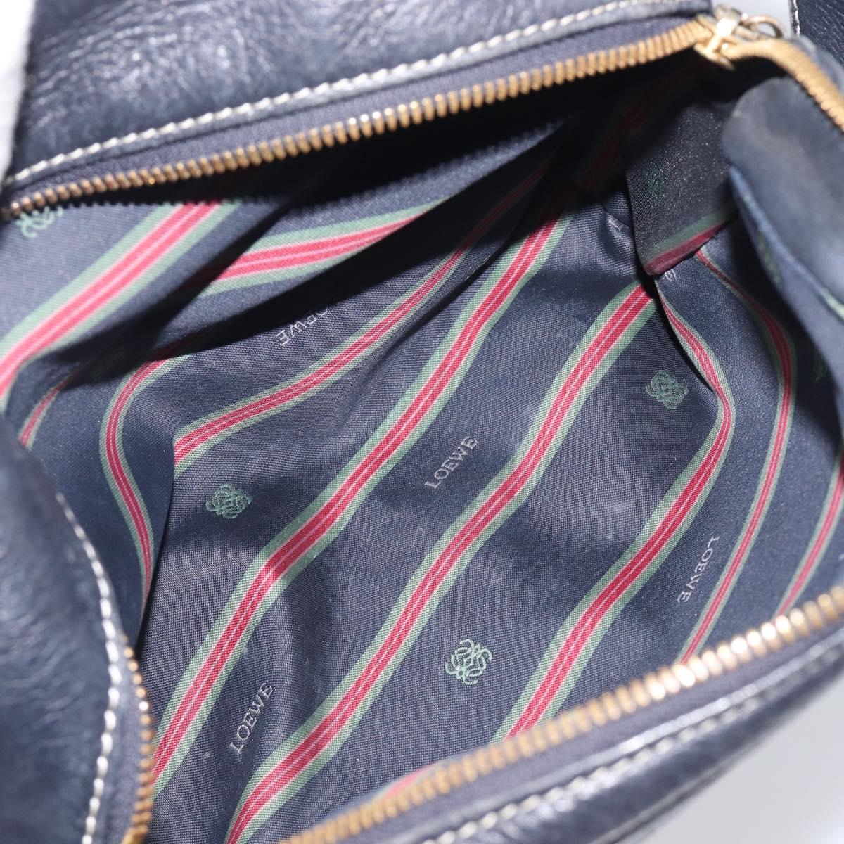 LOEWE Anagram Shoulder Bag Leather Navy Gold Auth 211867A
