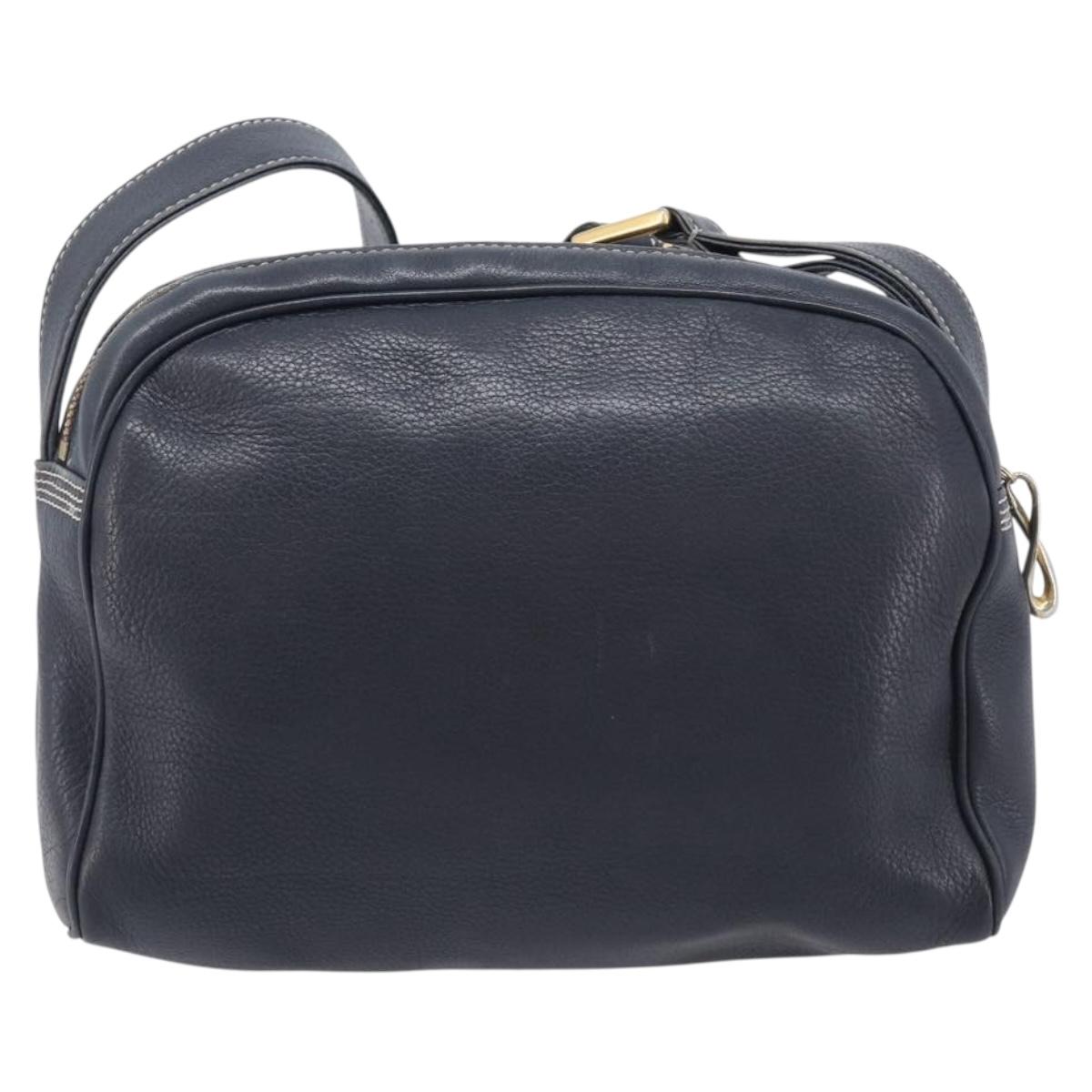 LOEWE Anagram Shoulder Bag Leather Navy Gold Auth 211867A