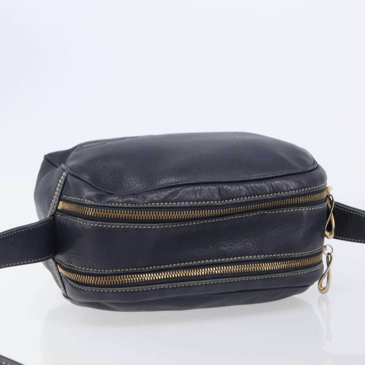 LOEWE Anagram Shoulder Bag Leather Navy Gold Auth 211867A