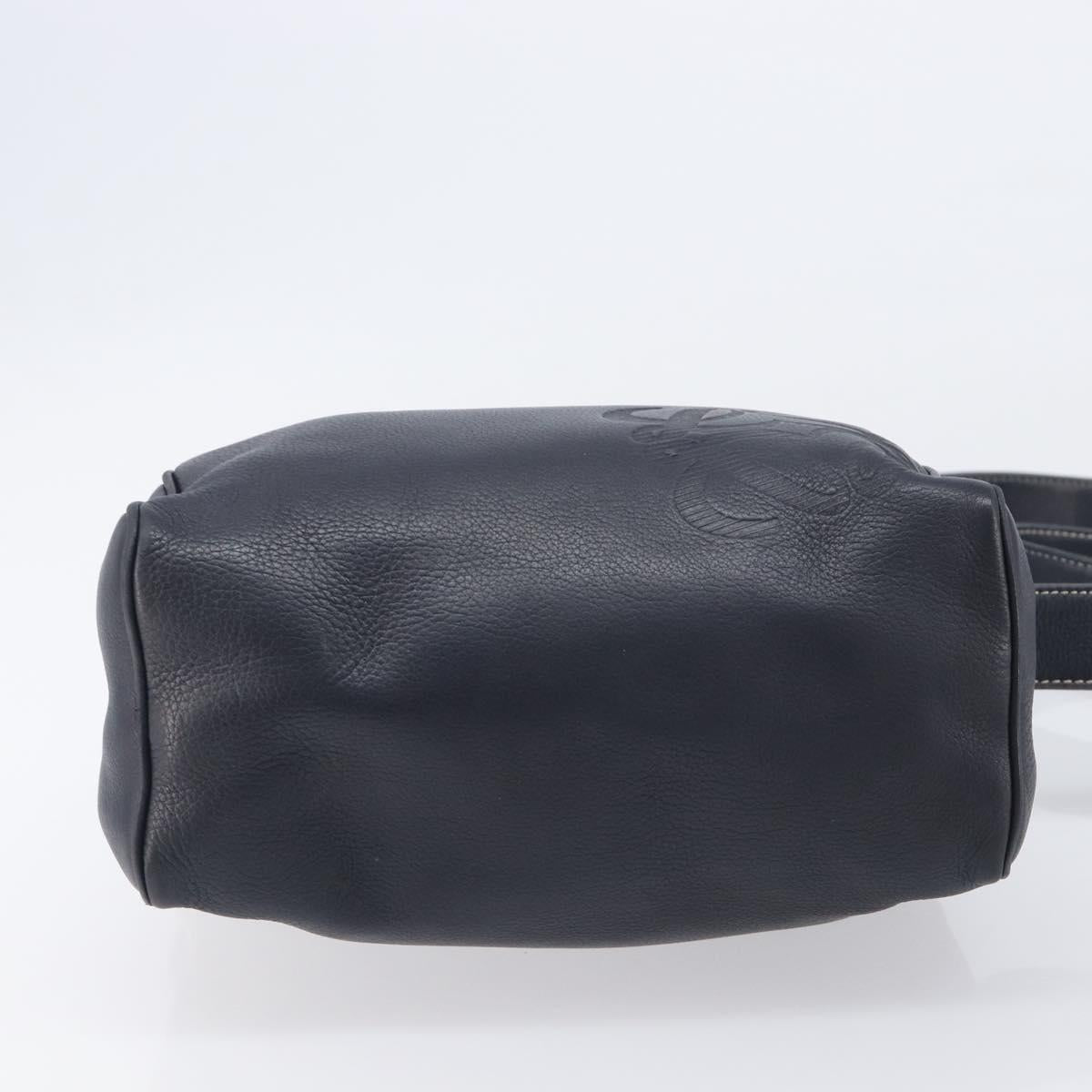 LOEWE Anagram Shoulder Bag Leather Navy Gold Auth 211867A