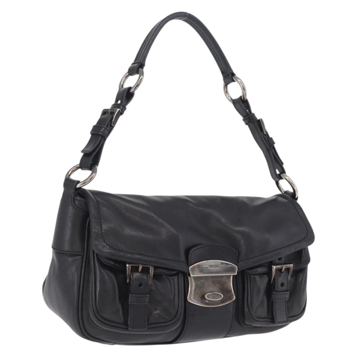 PRADA Shoulder Bag Leather Black Silver Auth 211869SAV