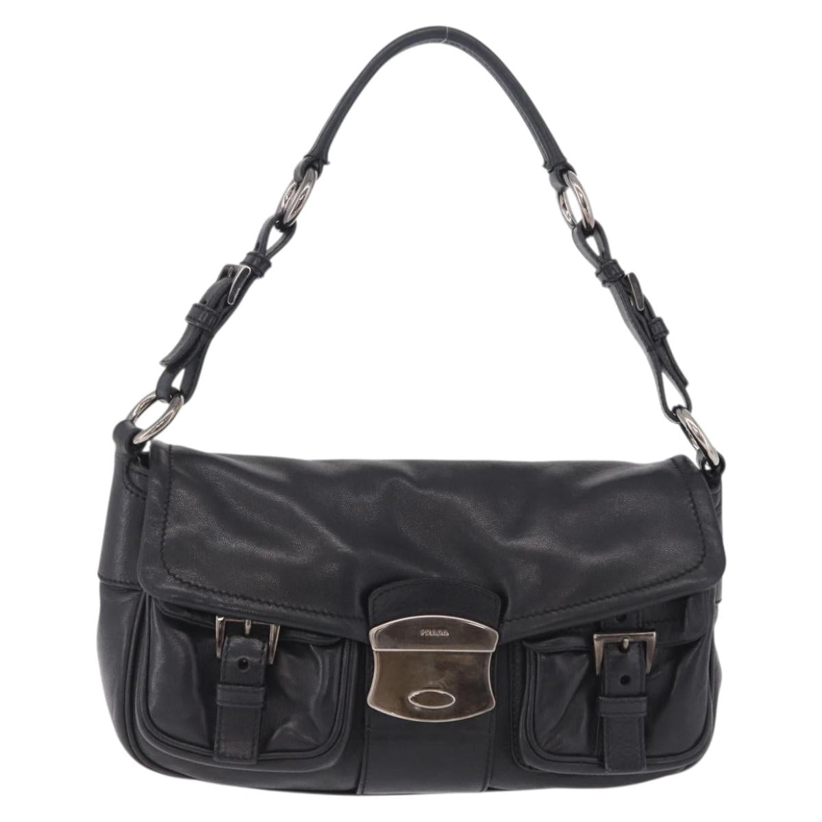 PRADA Shoulder Bag Leather Black Silver Auth 211869SAV