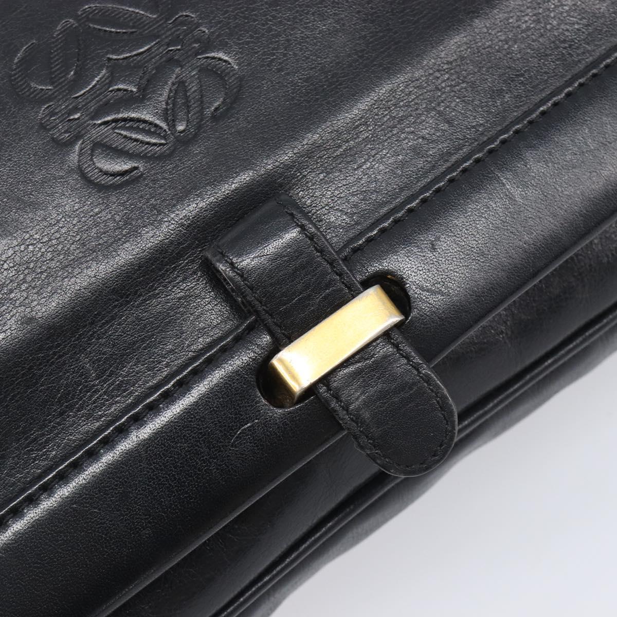 LOEWE Anagram Clutch Bag Leather Black Gold Auth 211871A