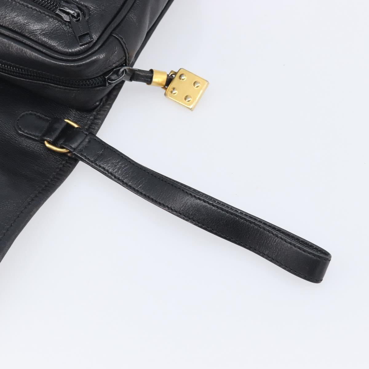 LOEWE Anagram Clutch Bag Leather Black Gold Auth 211871A