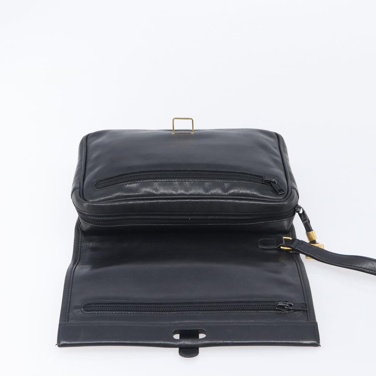 LOEWE Anagram Clutch Bag Leather Black Gold Auth 211871A
