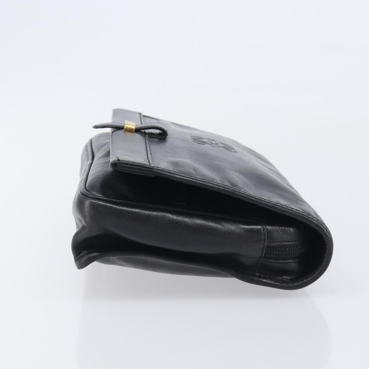 LOEWE Anagram Clutch Bag Leather Black Gold Auth 211871A