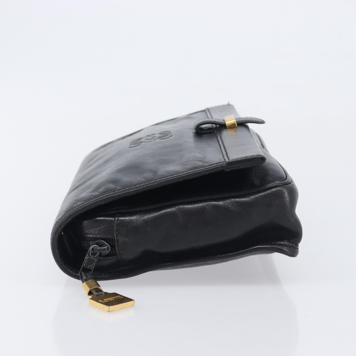 LOEWE Anagram Clutch Bag Leather Black Gold Auth 211871A
