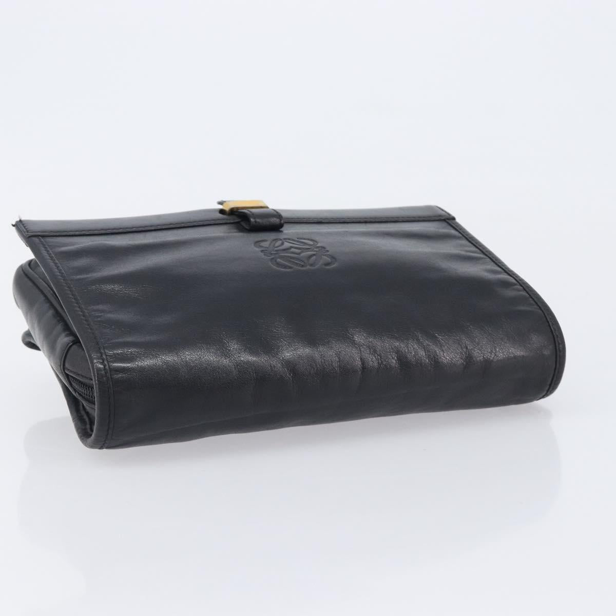 LOEWE Anagram Clutch Bag Leather Black Gold Auth 211871A